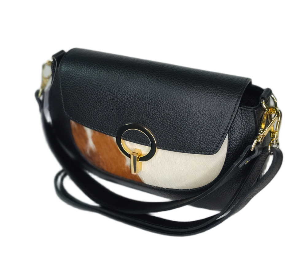 Charlie Leather Adeluccina Black Leather & Fur SM/Med Shoulder Bag/Crossbody-NWT